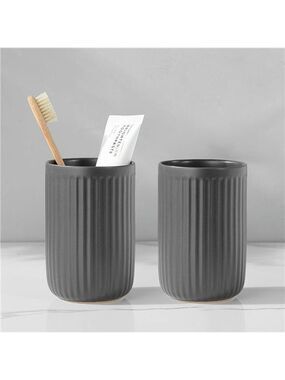 Ceramic Toothbrush Holder Set 2 Cups Bathroom Tumbler Toothpaste Holder Counter